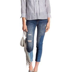 Miss Me Ankle Skinny Jeans Blue Patchwork Distress